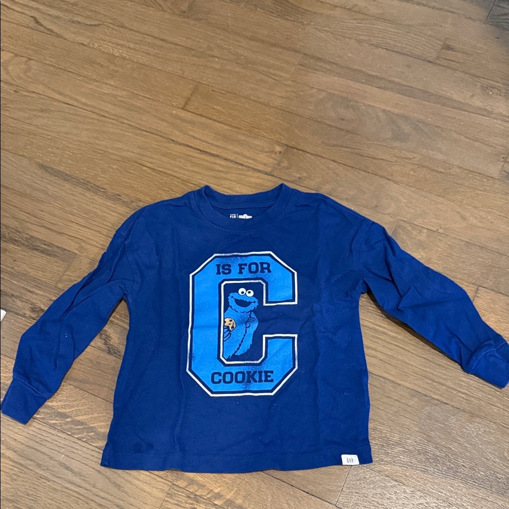 GAP Blue Long Sleeve Tee with Cookie Monster Graphic